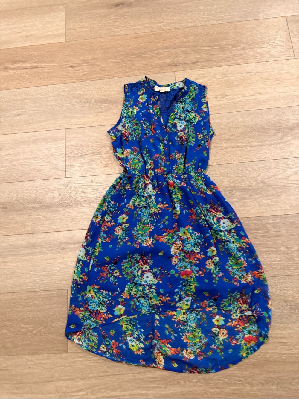 Pink Rose Royal Blue Floral Sleeveless Dress